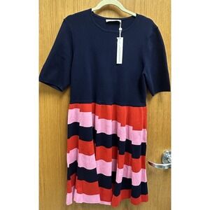 Trina Turk Women's Short Sleeve Fenna Two Tone Sweater Dress Blue Pink Size XL